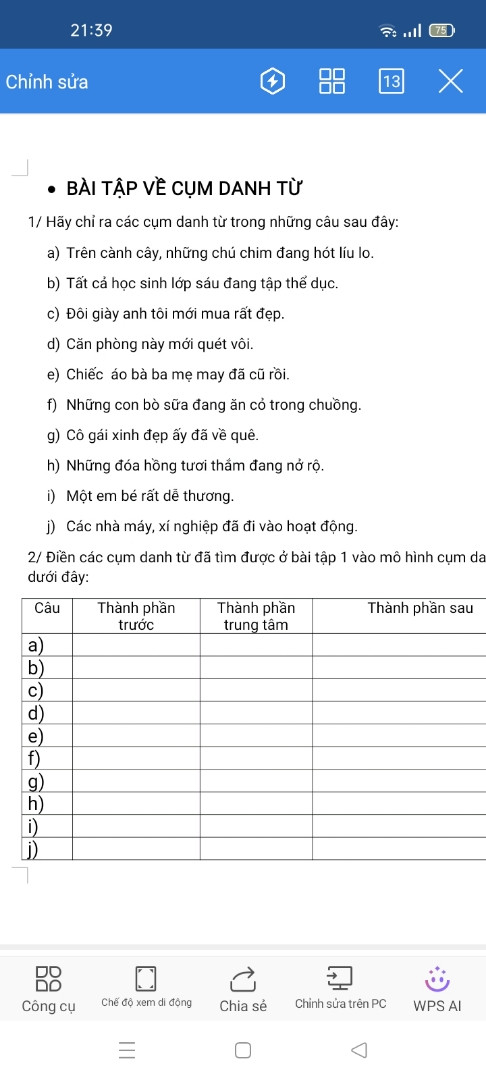Bài tập về cụm danh từ
Trên cành cây những chú chim đang hót líu lo thành phần trước của câu là gì