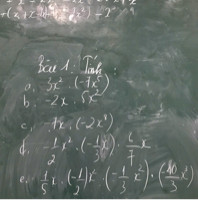 Bài 1: Tính 3x ^ 2 . ( - 7x ^ 5 1 b. - 2x; 1x ^ 2 c, -7x. (- 2x ^ 8) C ) ¢, 2 31 6 1/5 * L(- 1/2) * L ^ 2 * (- 1/3 * x ^ 2)(- 40/3 * x ^ 3)