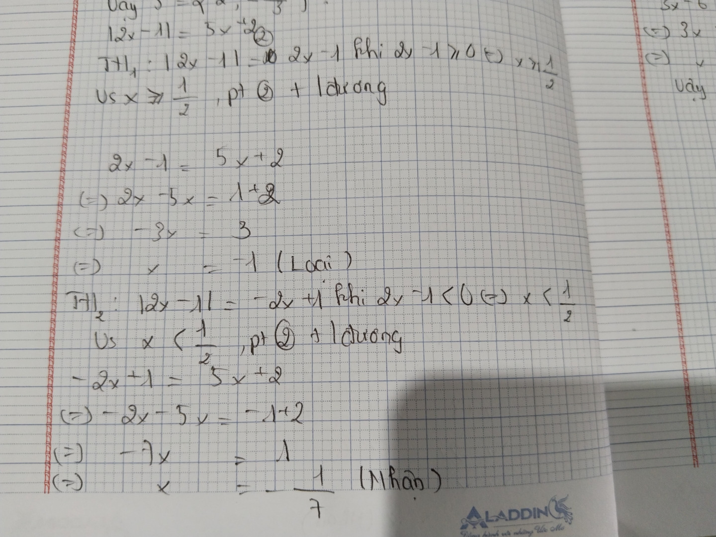 Giải pt |x+3|=2x+1 |2x-1|=5x+2 10x-5=9x+3 Giải bất phương trình 3x-6>0