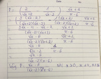  rút gọn biểu thức : P = 2x+2-1x-2 .x+2x-6. ĐKXĐ: xx≥0x≠4 x≠36 