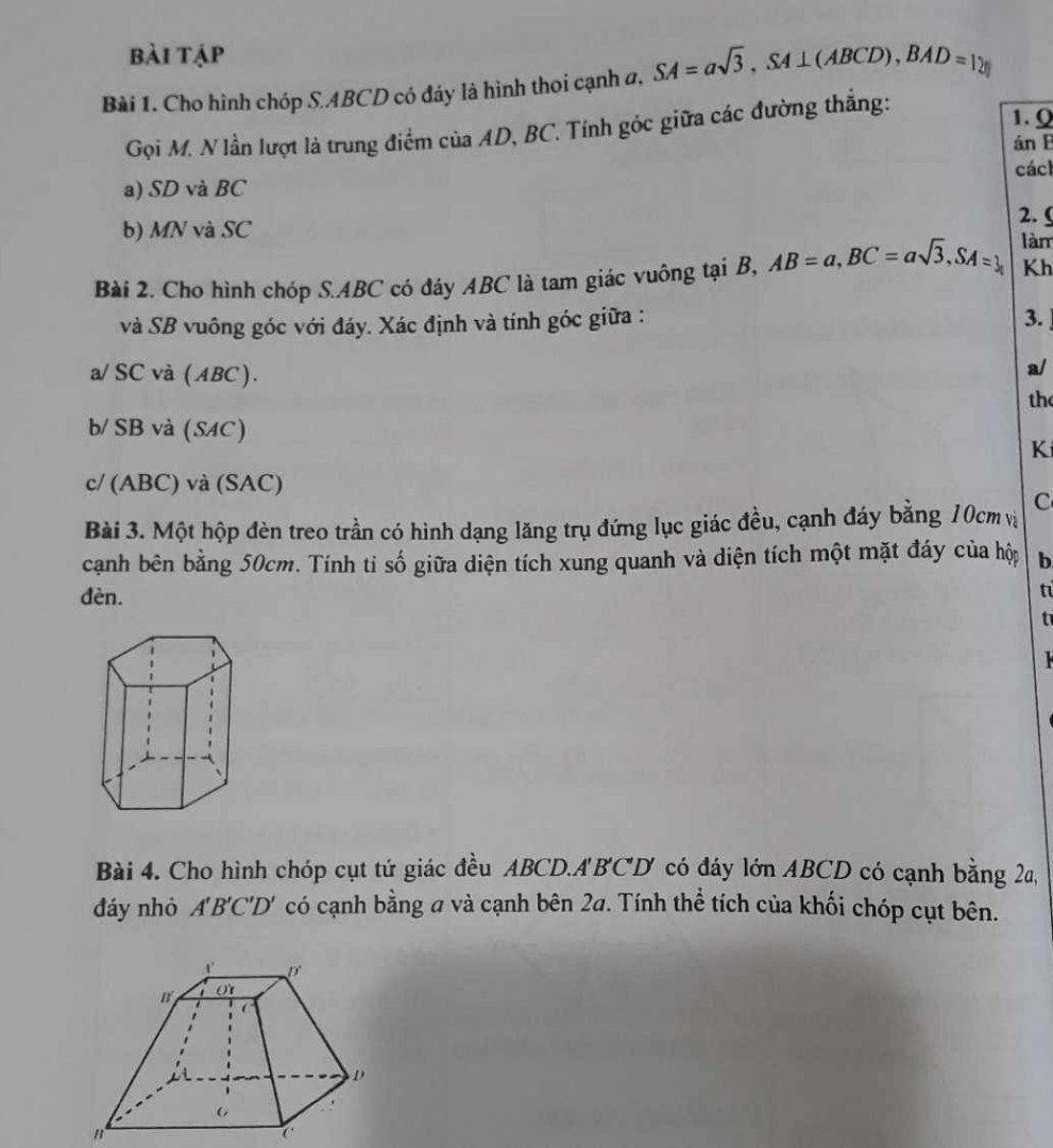 hình lăng trụ đứng ABC.A'B'C' có AB=5, BC=6,CA=7. khoảng cách giữa 2 đường thằng...