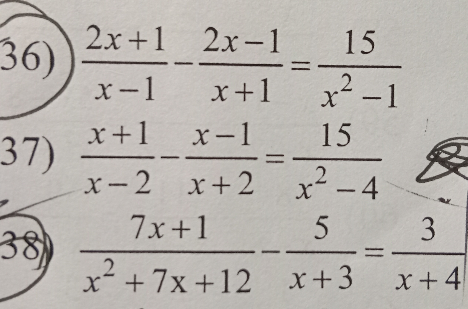 Giải các phương trình sau: 2/(x - 1) + (2x + 3)/(x^2 + x +1) = ((2x - 1)(2x + 1))/(x^3 - 1)