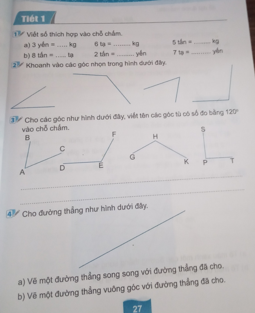 Bài tập toán lớp 5 tập 1 bài 8 ôn tập hình học và đo lường tiết 1