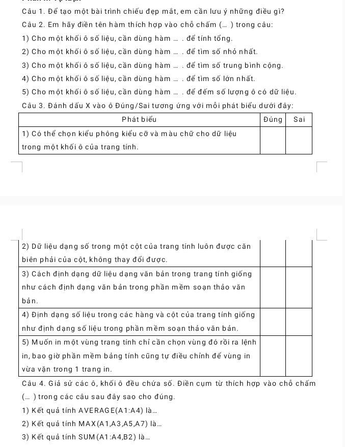 Tin Học lớp 7 đề thi có đáp án