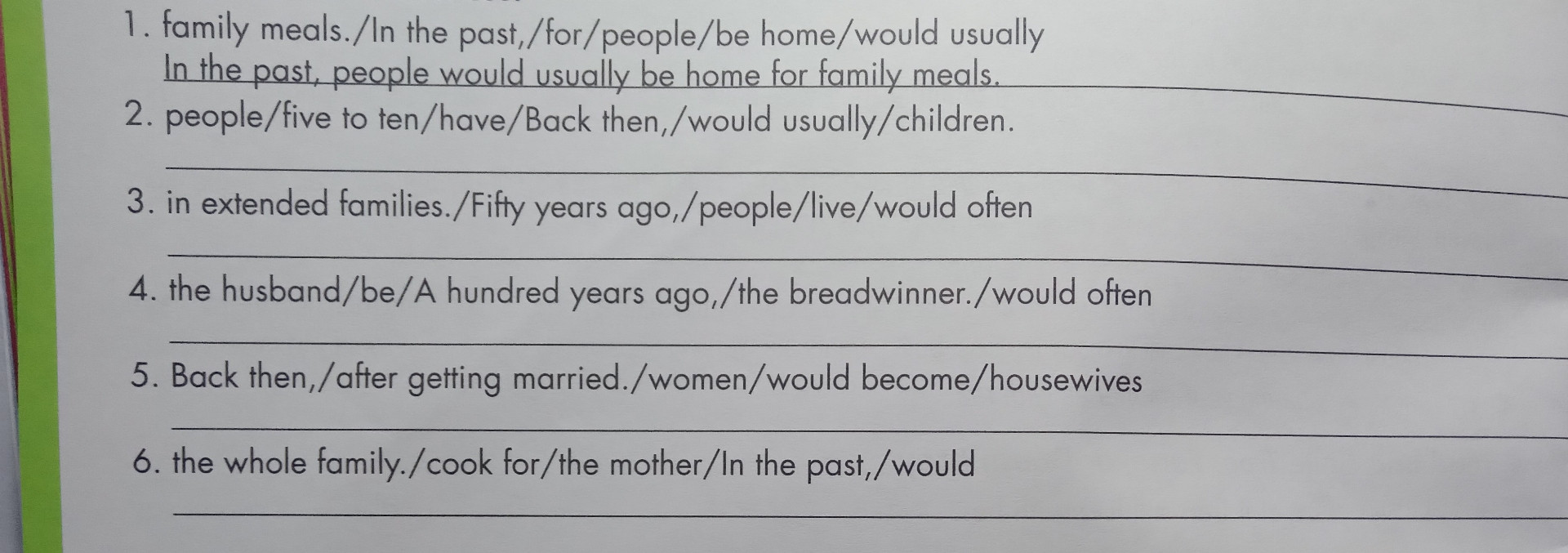 People/five to ten/have/Back then,/would usually,children.