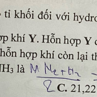 Cu l0. Hn họp khí gm 32 ộ có tỉ khi đi với hydrogen bằng -
50
• Nung nóng X trong
11
bình kín có bột Fe xúc tác, thu được hỗn hợp khí Y. Hỗn hợp Y được tiến hành làm lạnh, ở đây toàn bộ ammonia hóa lỏng và được tách riêng, hỗn hợp khí còn lại thoát ra chiếm 92,16% thể tích hỗn hợp Y. Hiệu suất của phản ứng tổng hợp NH: là