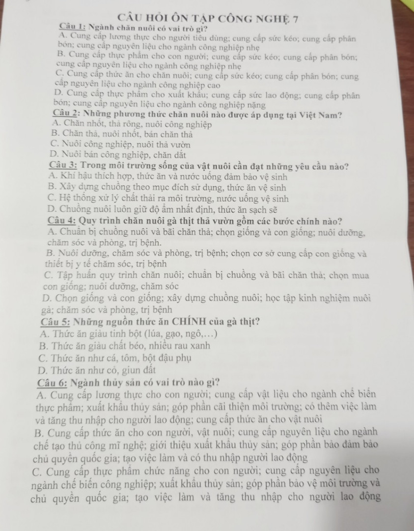 Trong môi trường sống của vật nuôi cần đạt những yêu cầu