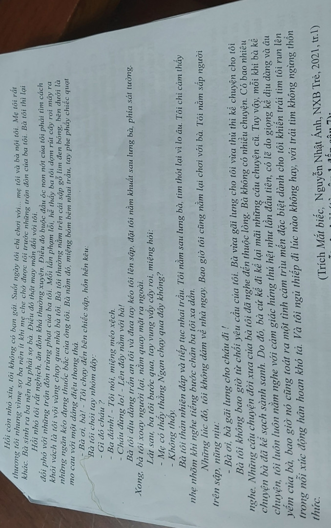 Nếu là ng châud trong đoạn truyện em sẽ bày tỏ gì với bà
Đoạn : mắt biếc
