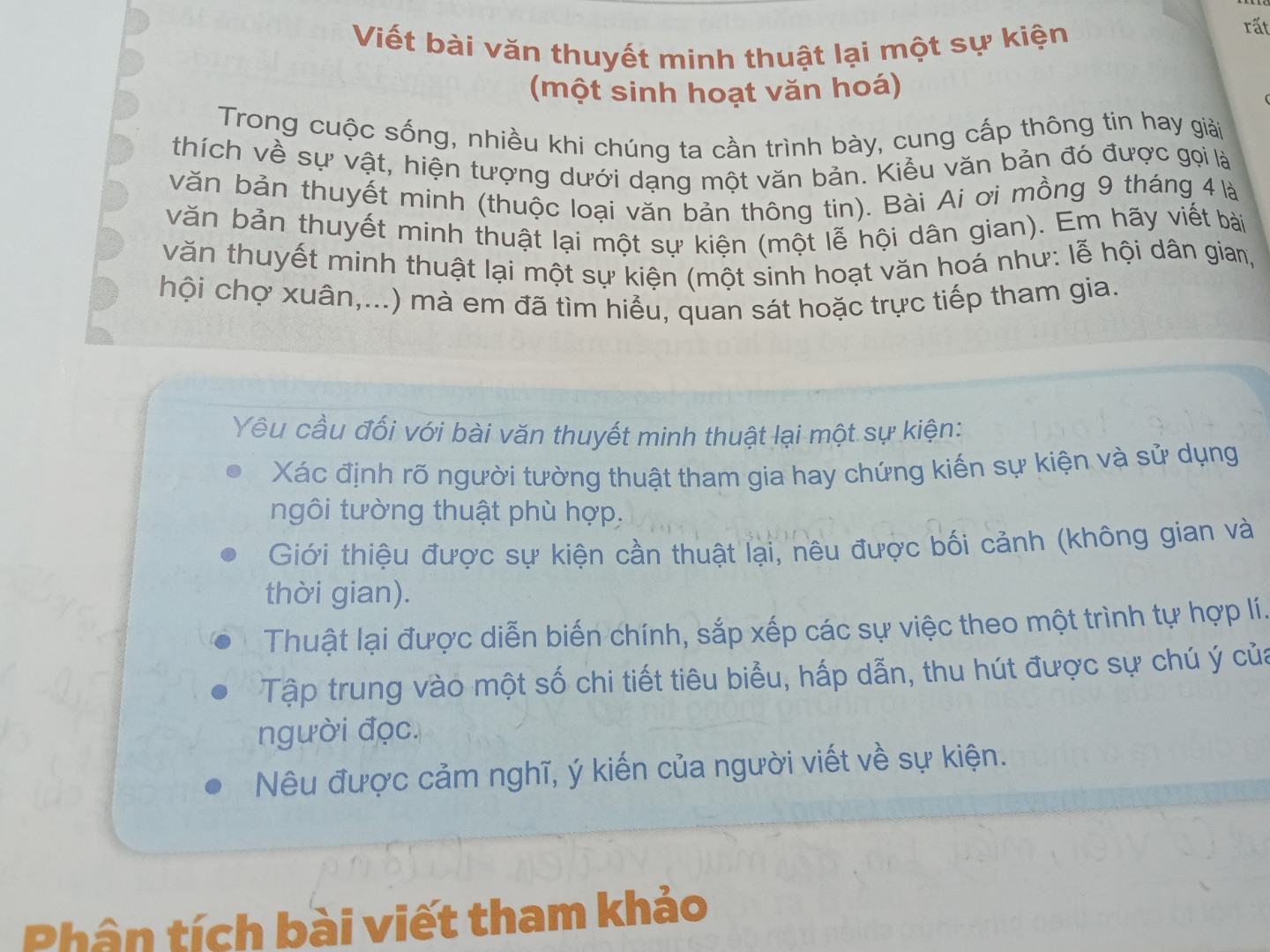 Viết về một bài viết thuyết minh lại một sự kiện (một sinh hoạt văn hoá)