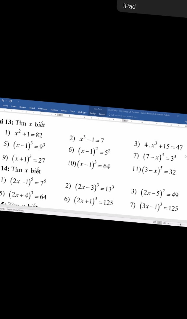 Tìm x biết x mũ ba trừ một bằng 7