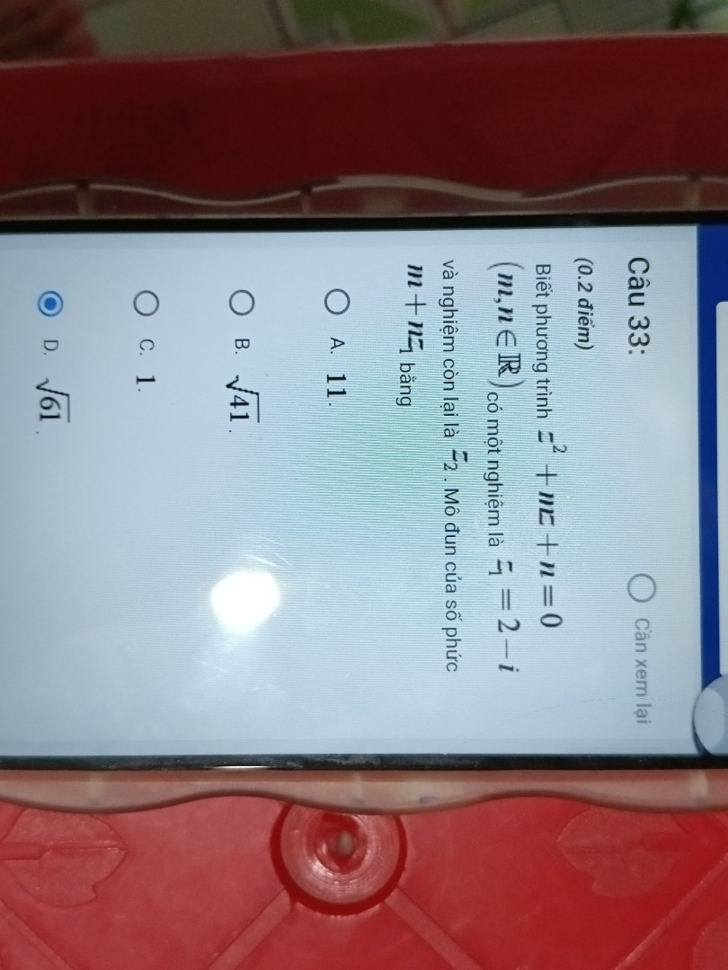 Xét phương trình z^2+bz+c=0;biết số phức z=3-i là 1 nghiệm của phươ