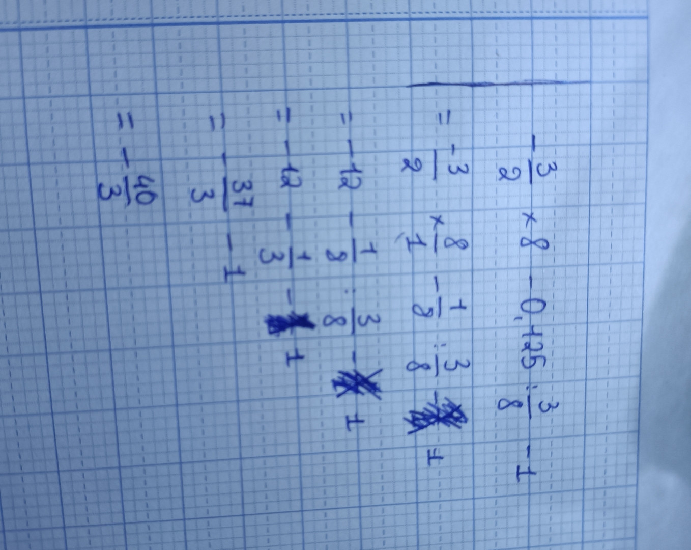 Giúp mik phép tính này nhé. Âm 3 phần 2 nhân 8 trừ 0,125 chia 3 phần 8 trừ 1