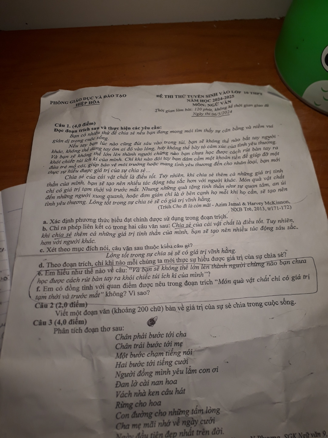 Phần đọc hiểu