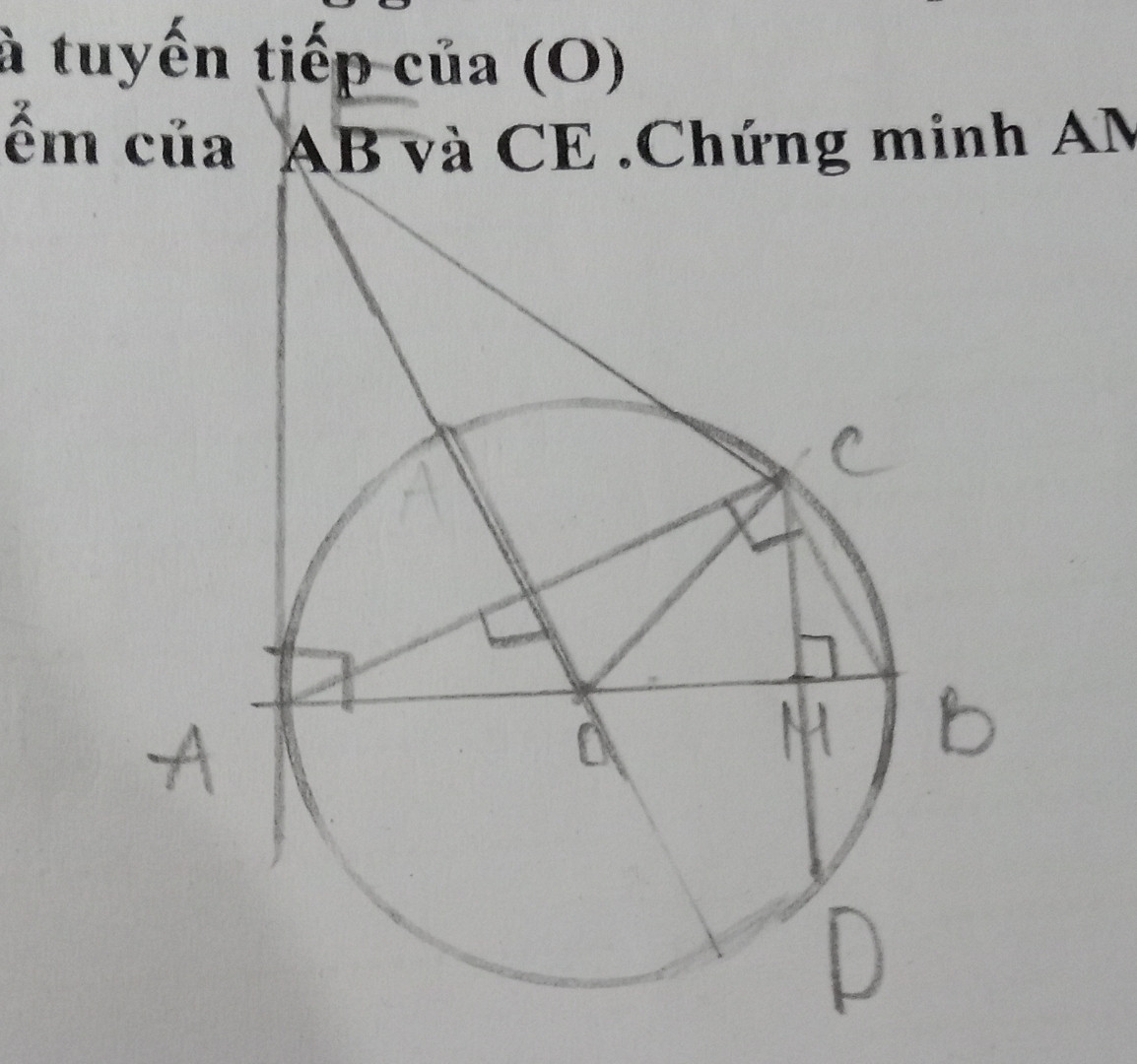 Đường thẳng qua O vuông góc với AC cắt tiếp tuyến tại A của (O) tại E. Chứng minh EC là tiếp tuyến của (O)