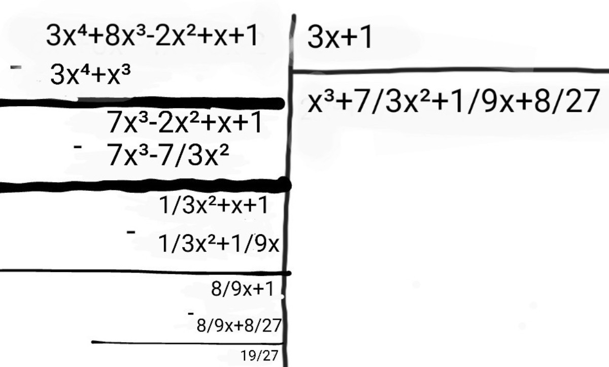 (3x⁴ + 8x³ - 2x² + x +1 ) : ( 3x +1 )