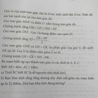 Cho tam giác GHK có GH > GK, tia phân giác góc G cắt cạnh HK tại M. Gọi N là điể