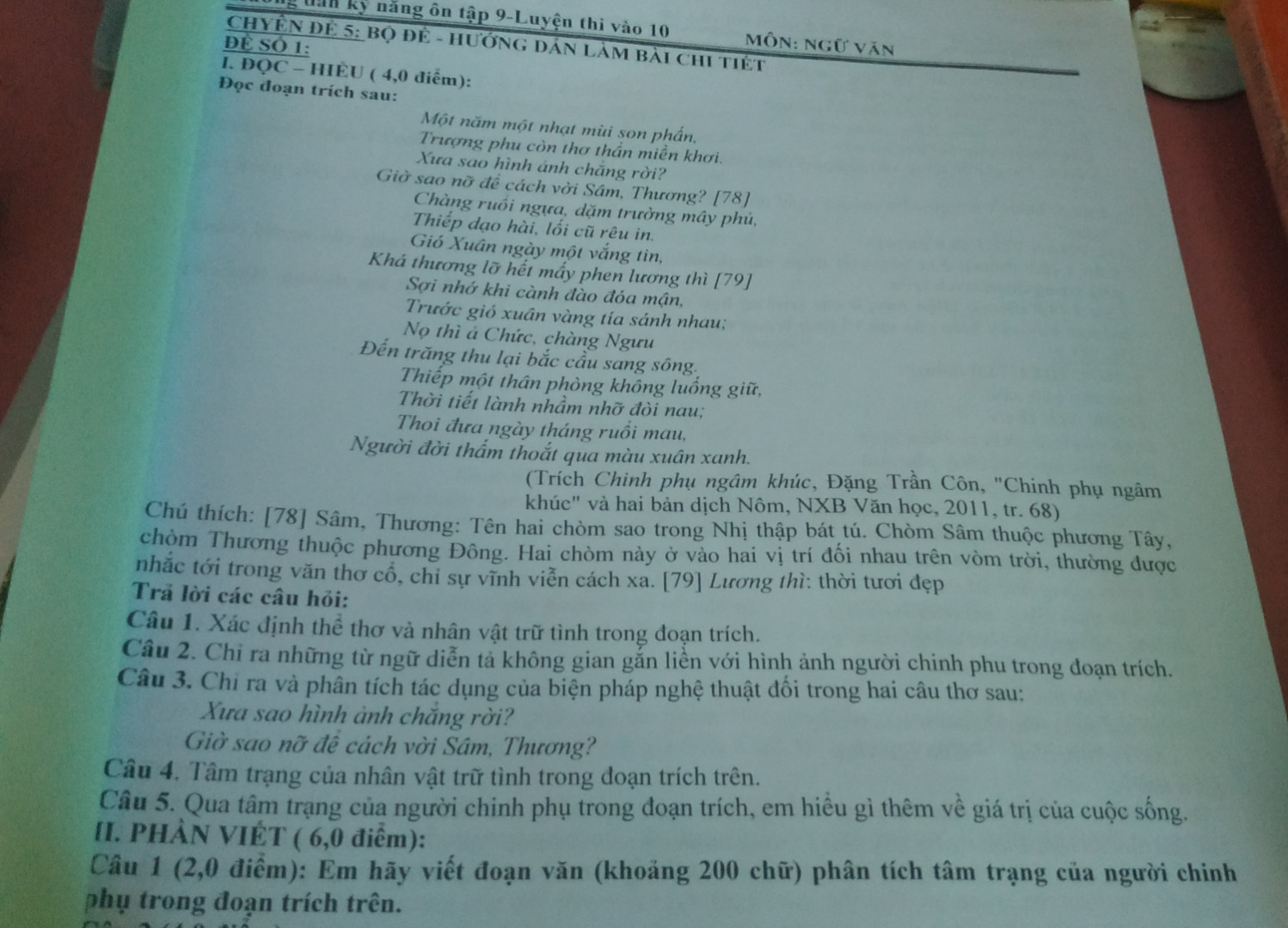 Em hãy viết đoạn văn khoảng 200 chữ phân tích tâm trạng của người chinh phụ trong đoạn trích trên trích Chinh phụ ngâm khúc của Đặng Trần côn Chinh phụ ngâm khúc và hai văn bản dịch nôm