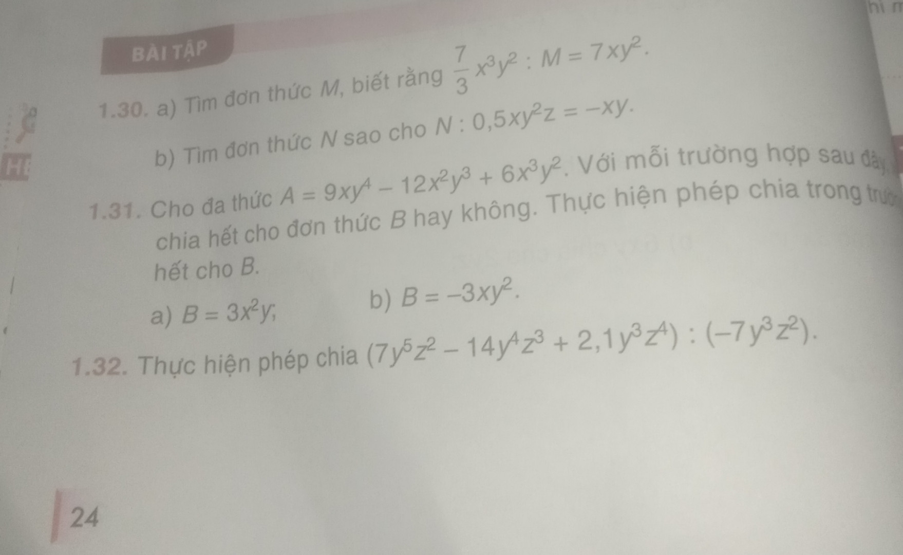 Bài 5 phép chia đa thức cho đơn thức
