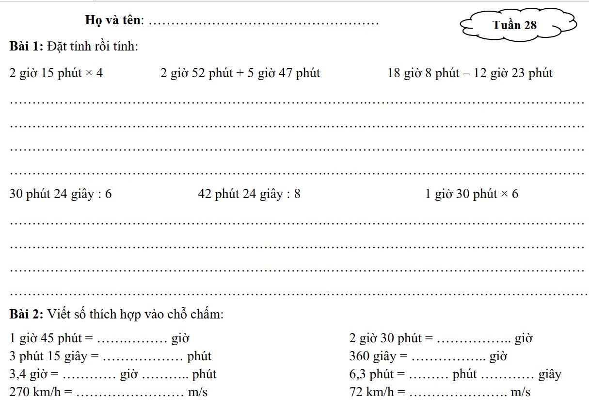 a) 2 giờ 15 phút × 42 giờ 52 phút + 5 giờ 47 phút18 giờ 08 phút - 12 giờ 23 phút