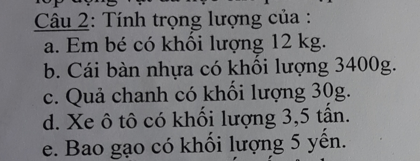 Mô tả các yếu tố của lực trong các trường hợp sau: 
1, Lực của nam châm tác dụng lên kẹp giấy (0,5 N)
2, Lực của lực sĩ tác dụng lên quả tạ (50 N) 
3, Lực của dây cao su tác dụng lên lên viên đạn (mỗi dây 6 N)